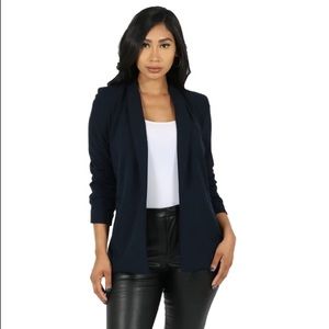 Black Ruched Knit Crepe Blazer